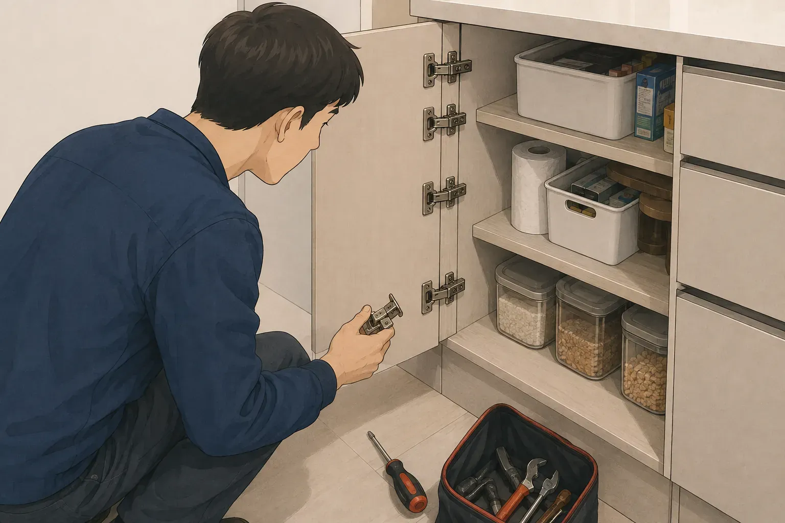 경첩을 교체하는 모습